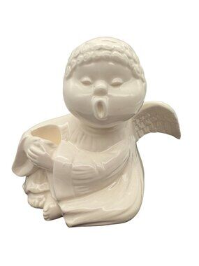 Vtg Fitz & Floyd Ceramic Singing Angel Figurine Taper Candle Holder Japan White